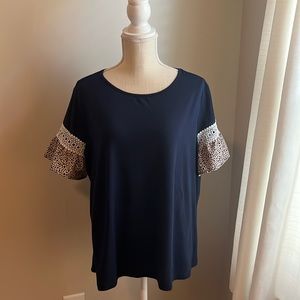 Loness Curve blouse with Dalmatian print and lace detail